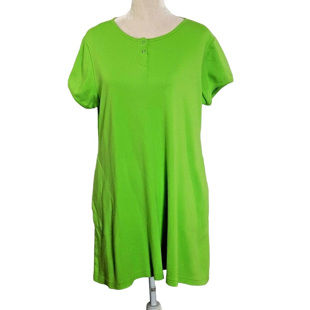 Calypso Women's M Tunic Top Swim Cover Pockets Green Short Sleeve cotton